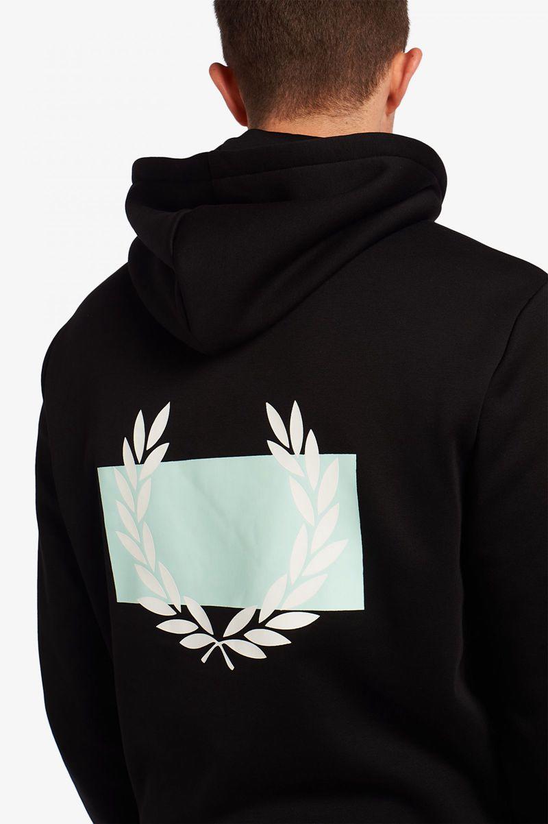 Black Fred Perry Laurel Wreath Print Hooded Men's Sweatshirts | PH 1592PJJQ